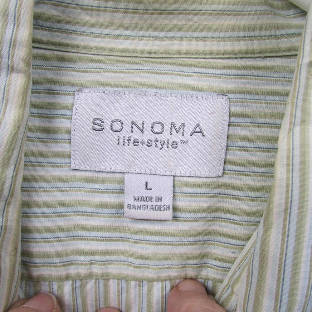 Sonoma Life+style Shirt Mens Large Green Stripe Button Front Long Sleeve Casual‎ - Picture 4 of 7